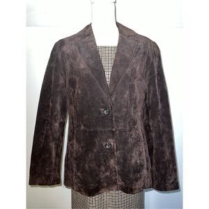 Women’s Suede 100% Genuine Leather Blazer 10 Espresso